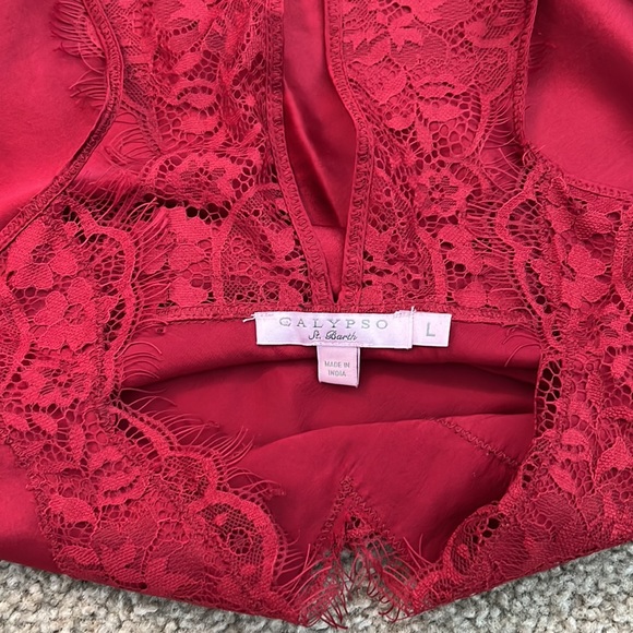 Calypso St. Barth Red Silk Lace Top - Picture 6 of 6